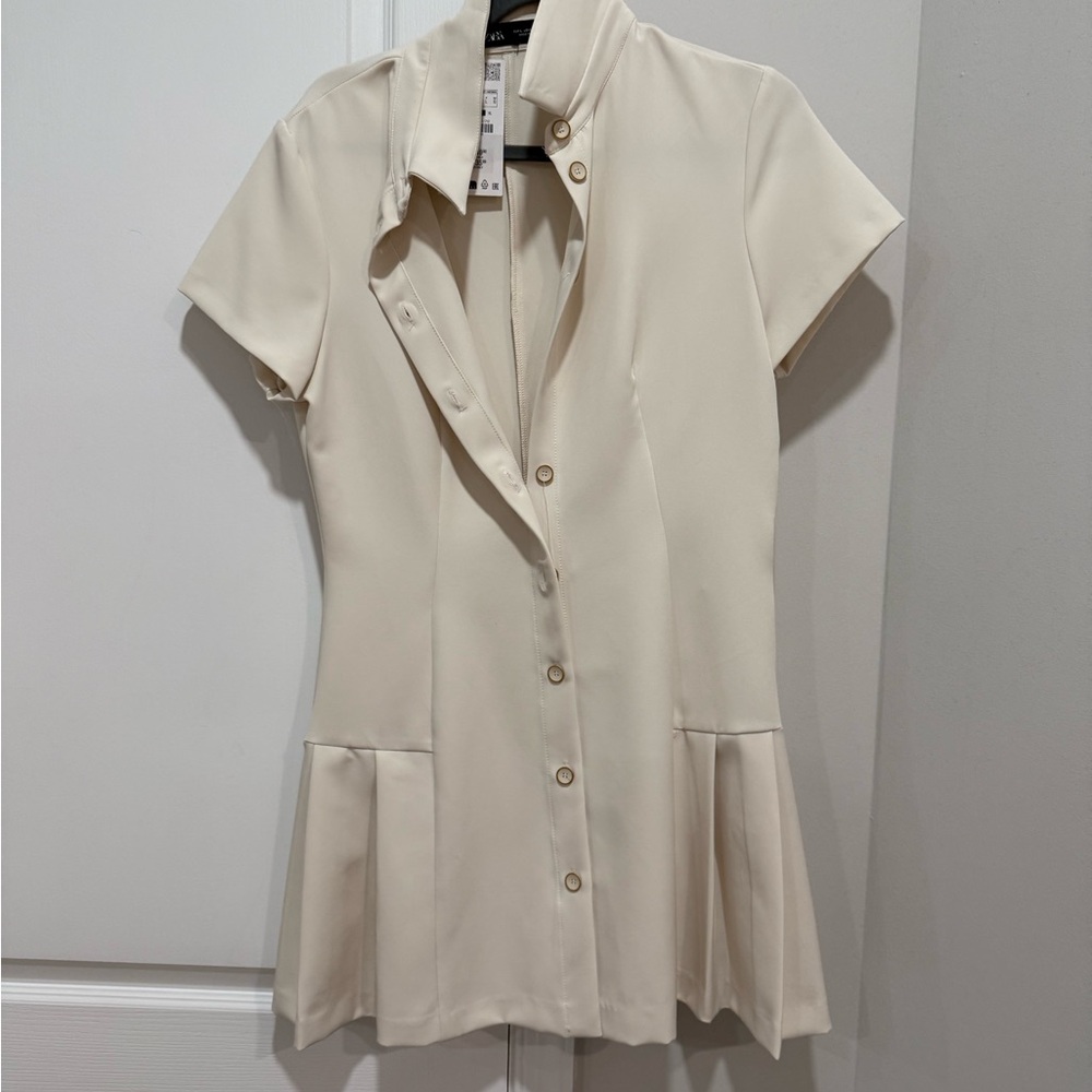 Zara Cream Button-Down Mini Dress - Picture 4 of 11